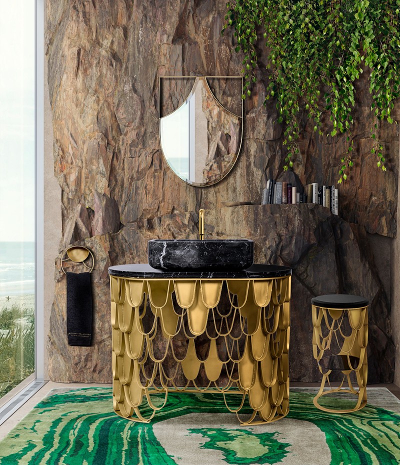 Nature is incorporated into the design of this bathroom