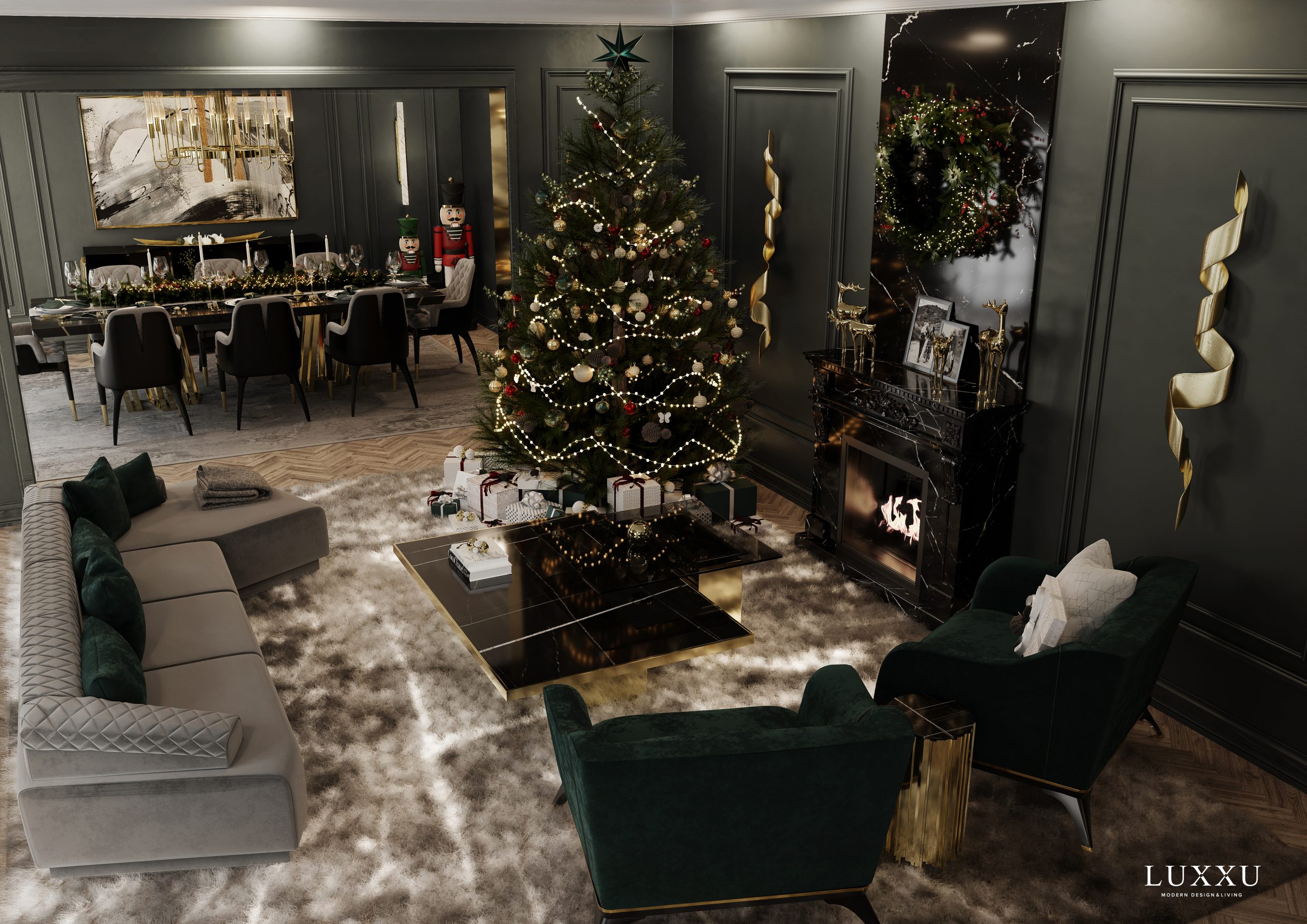 a glimmering and magnificent living room design for your festivities