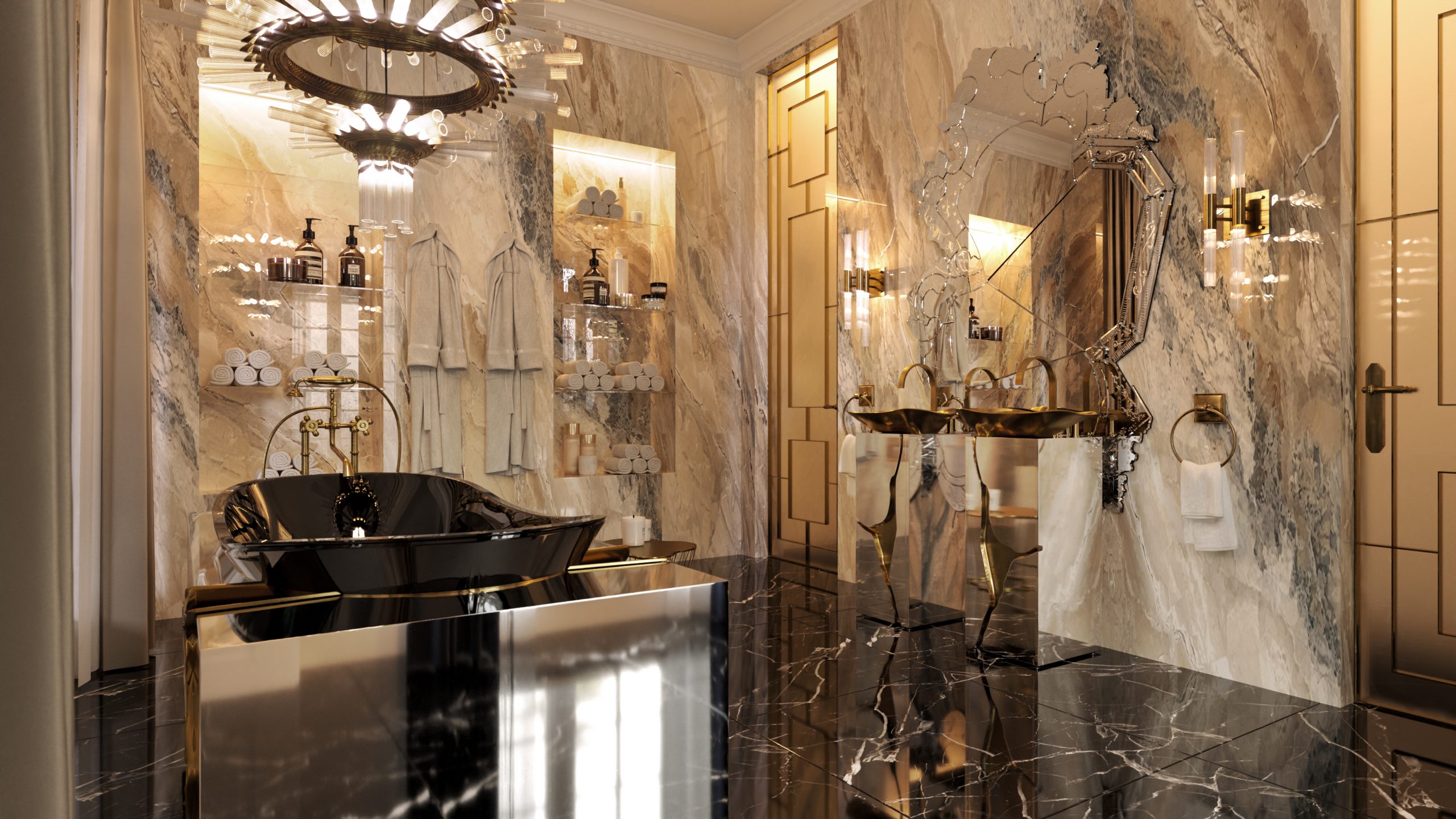 Bathroom Designs - exquisite bathroom with the majestic chandelier