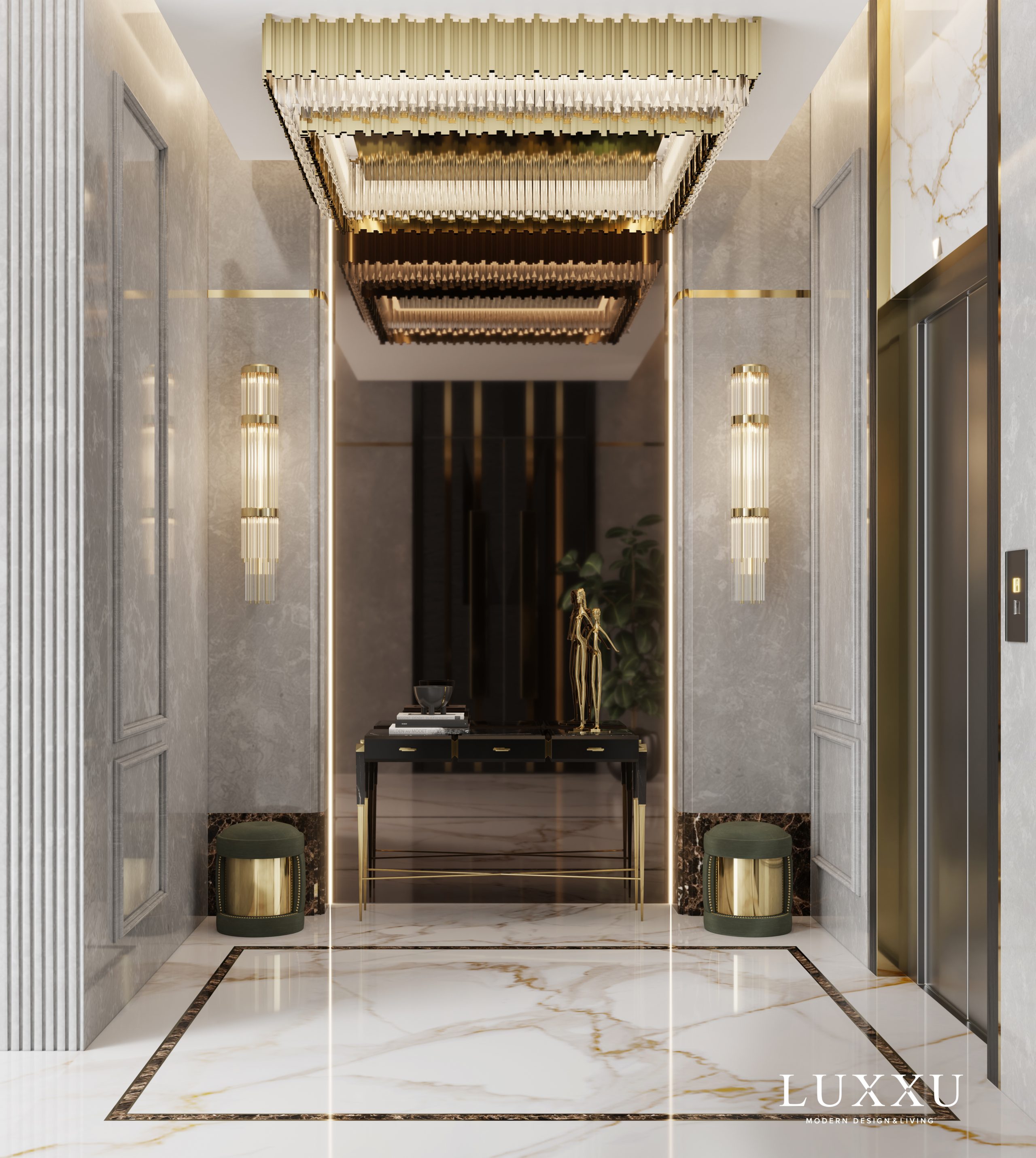 Entryway Design witha black and gold console