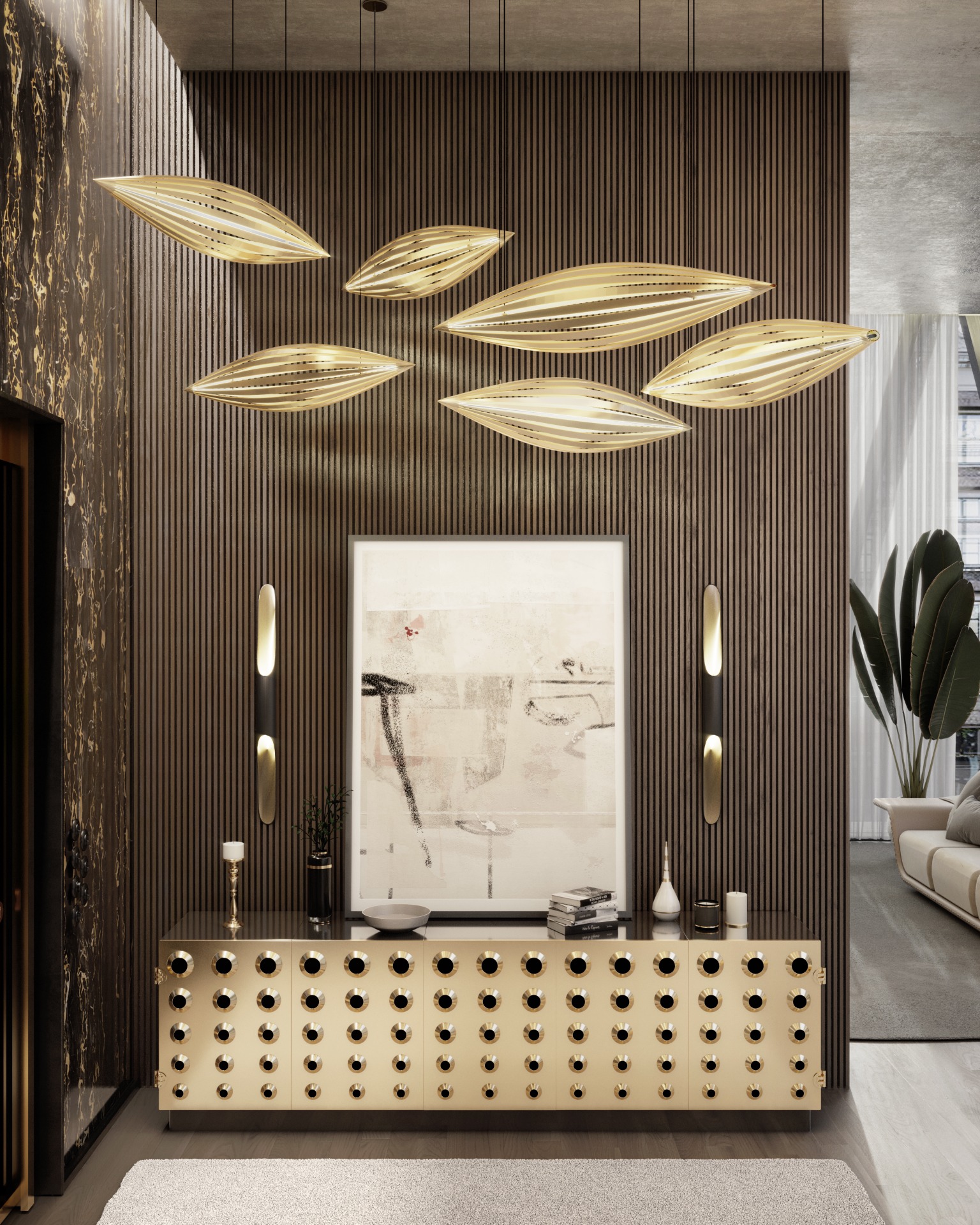 Brown Shades And Gold Details Packed Into a Modern Entryway