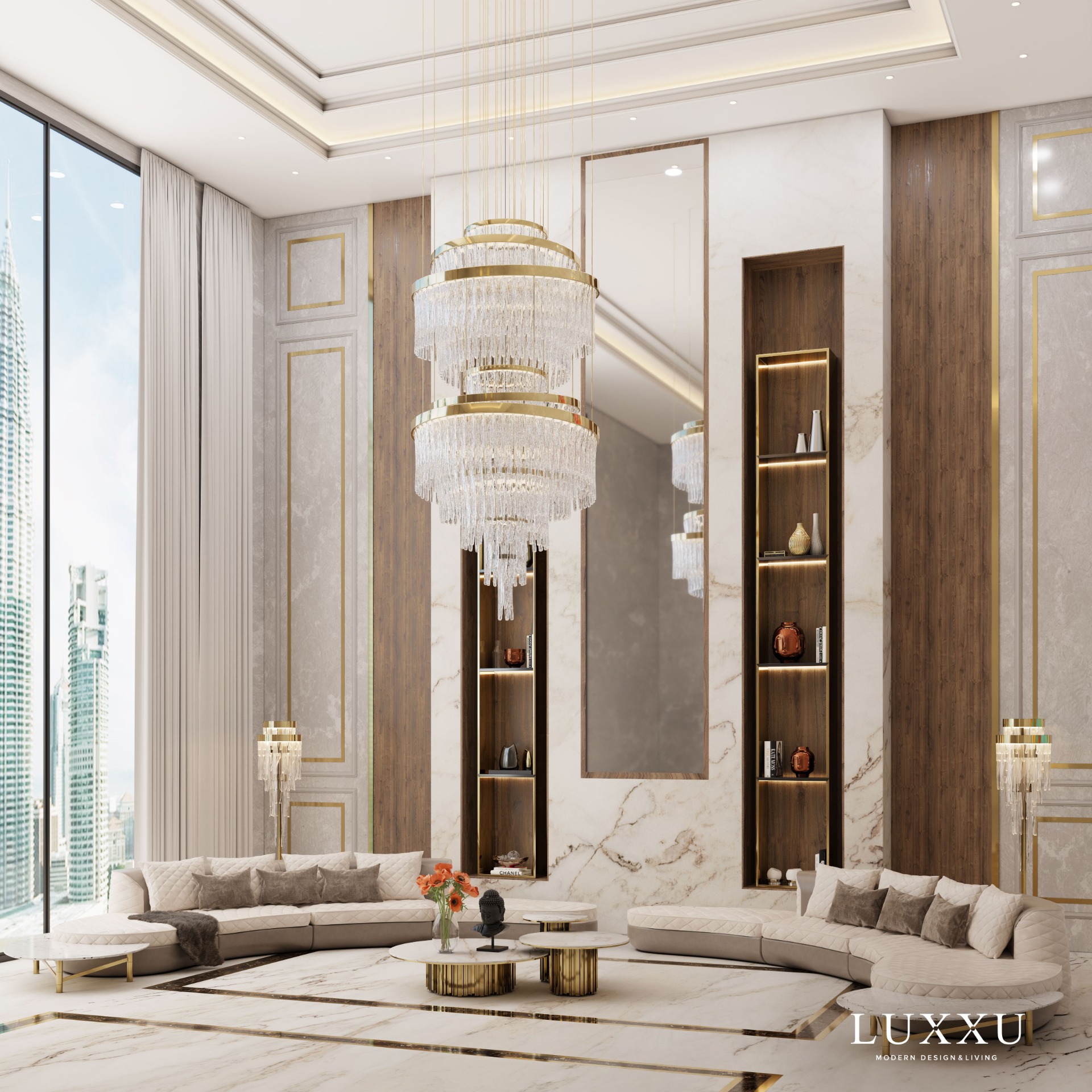 living room that transmits opulence and luxury with soft bege tones