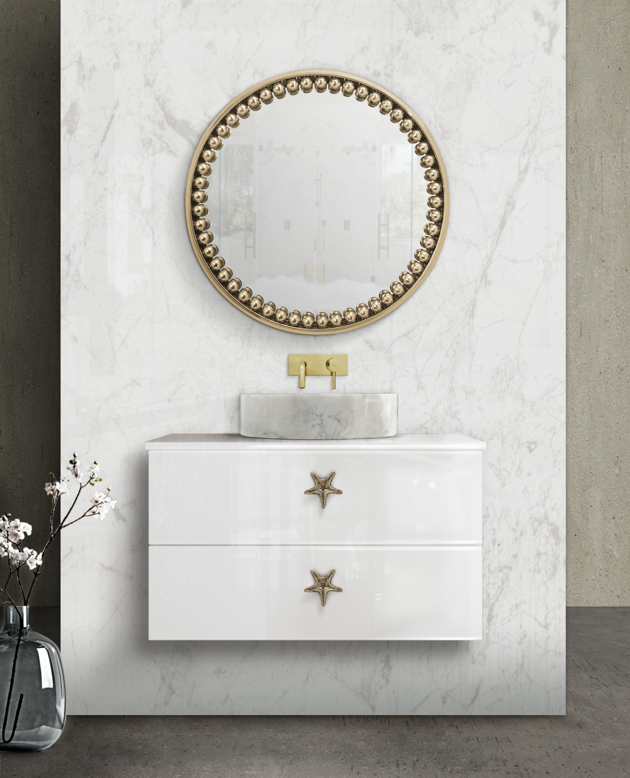 white bathroom designs with gold details