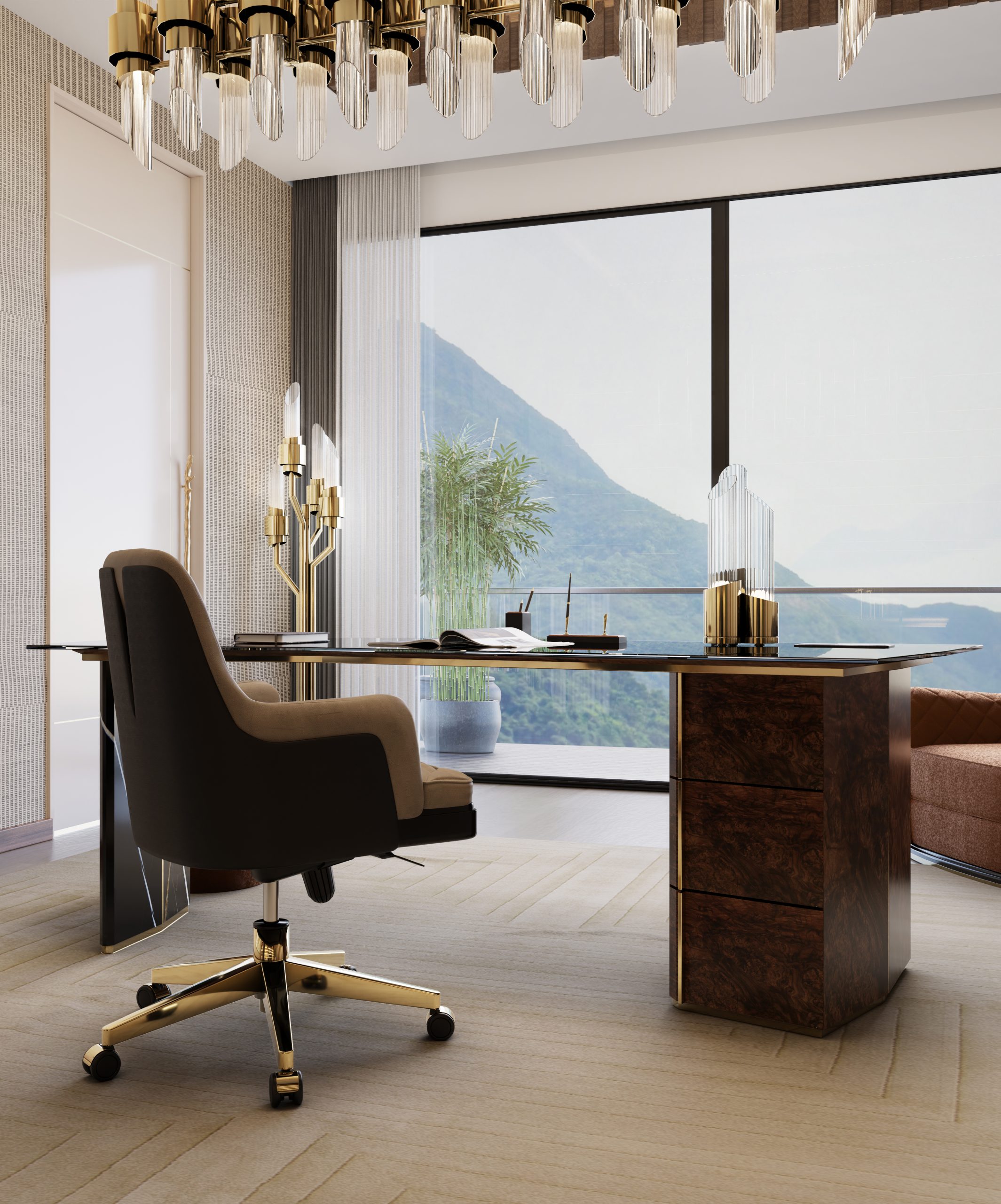 An Office Room That Offers A Majestic Scenery