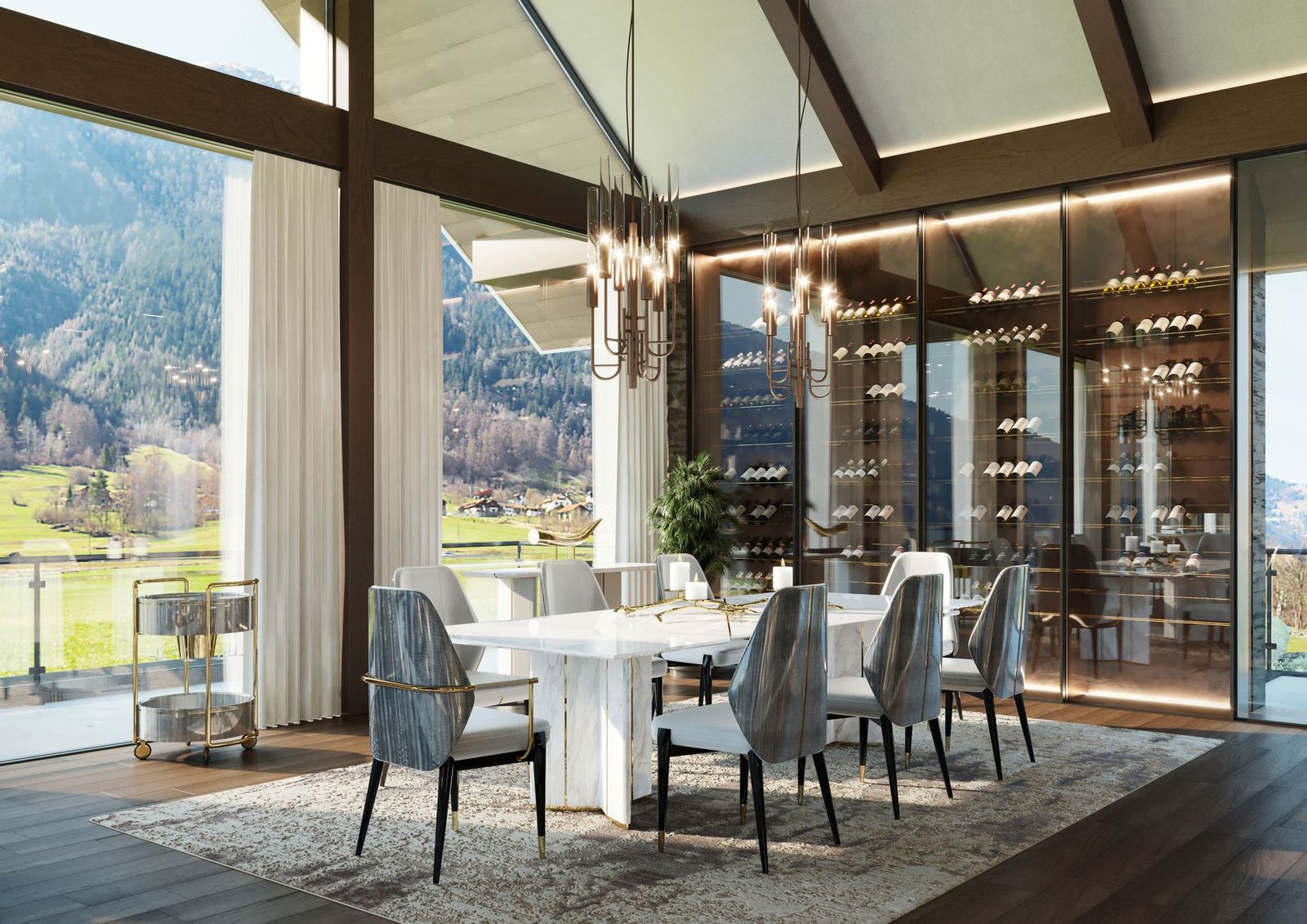 A Dining Room with Sweeping Mountain Views