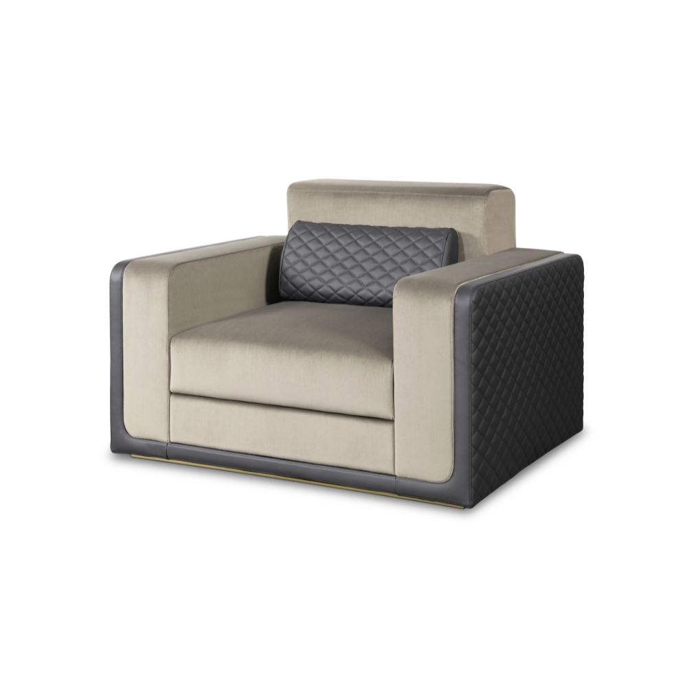 Thomson Single Sofa, an elegant leather and velvelt upholstery design by LUXXU