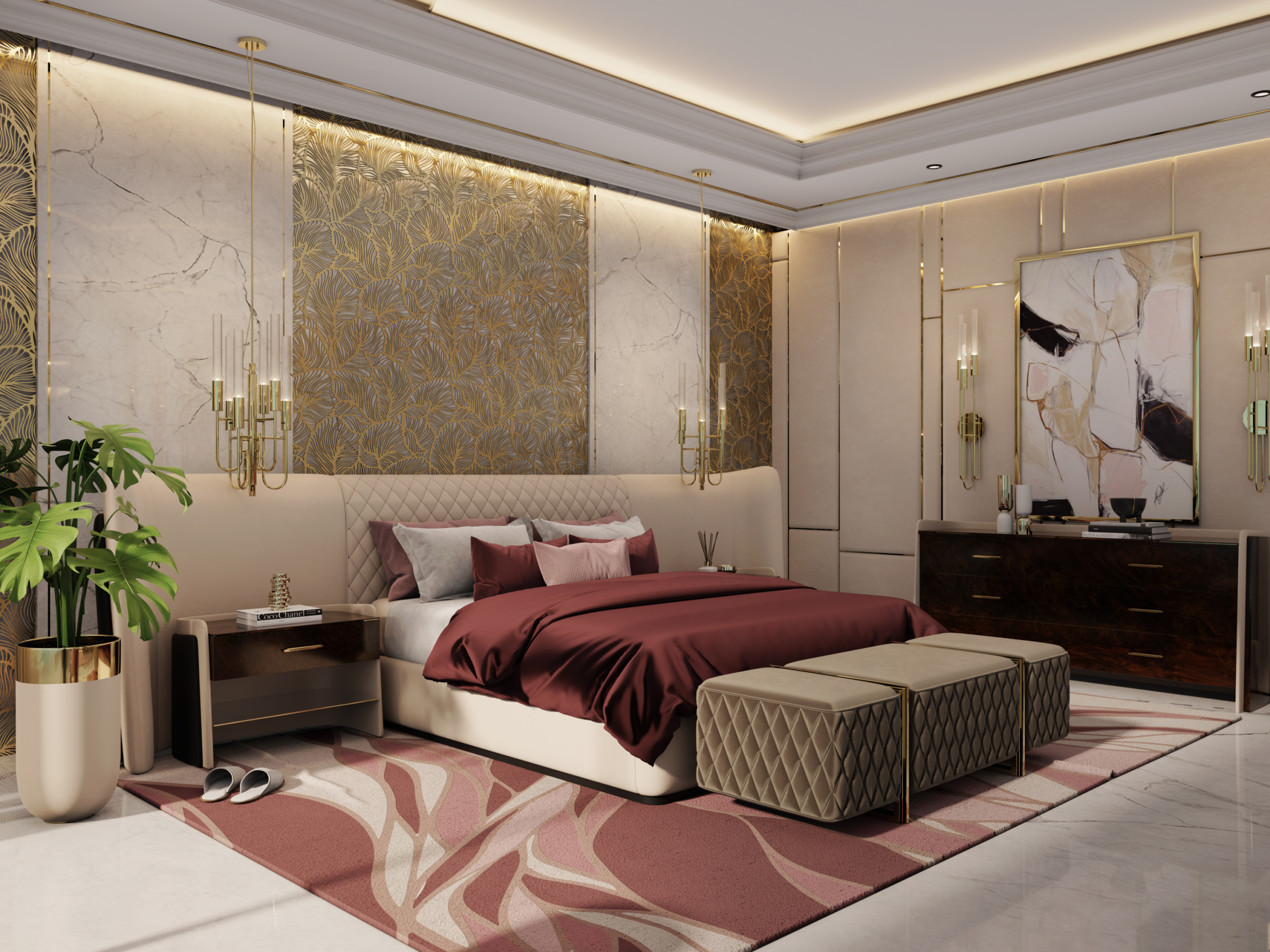 Feminine and Elegant Penthouse Master Bedroom