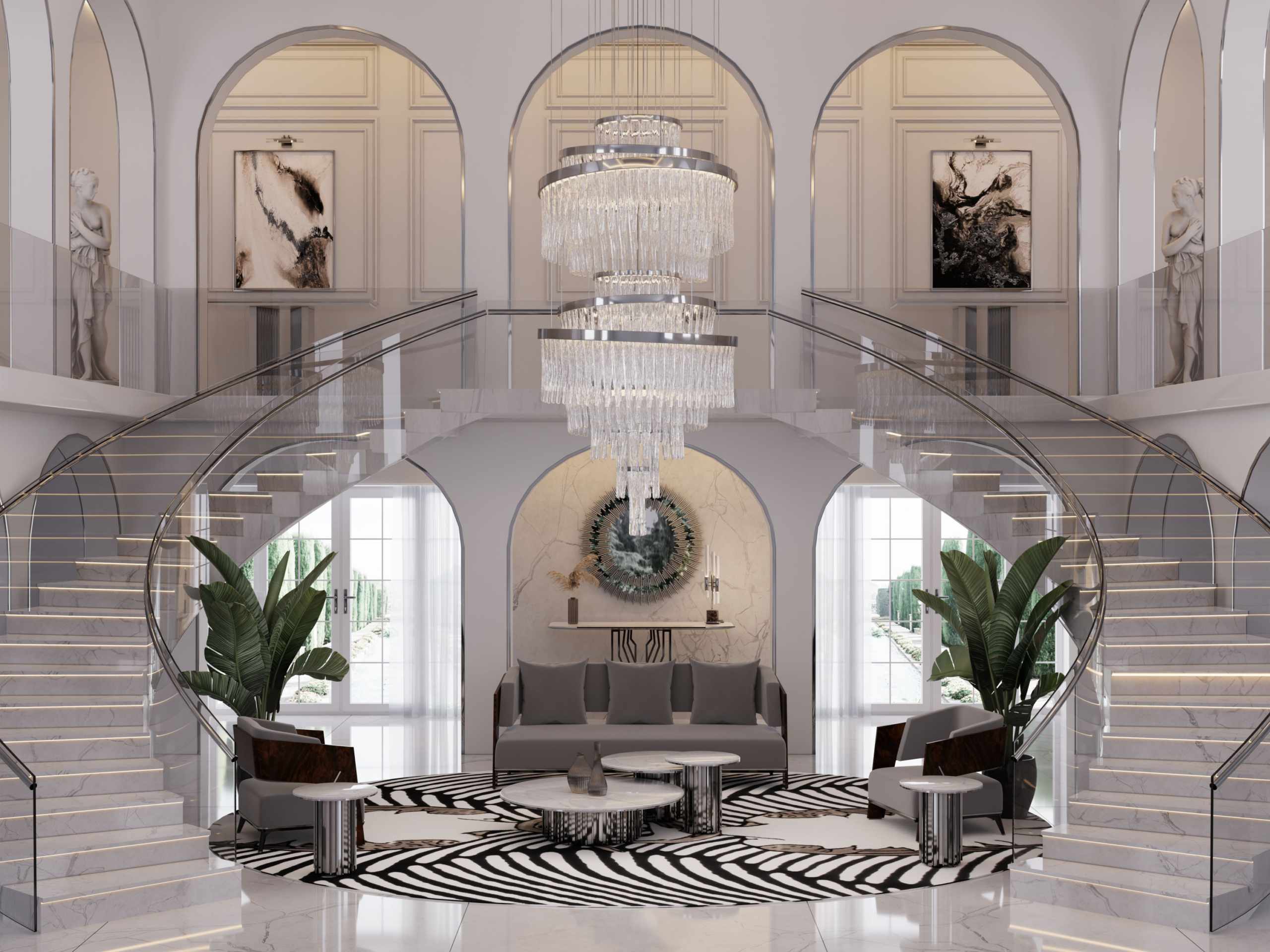 Memorable Foyer with Statement Lighting