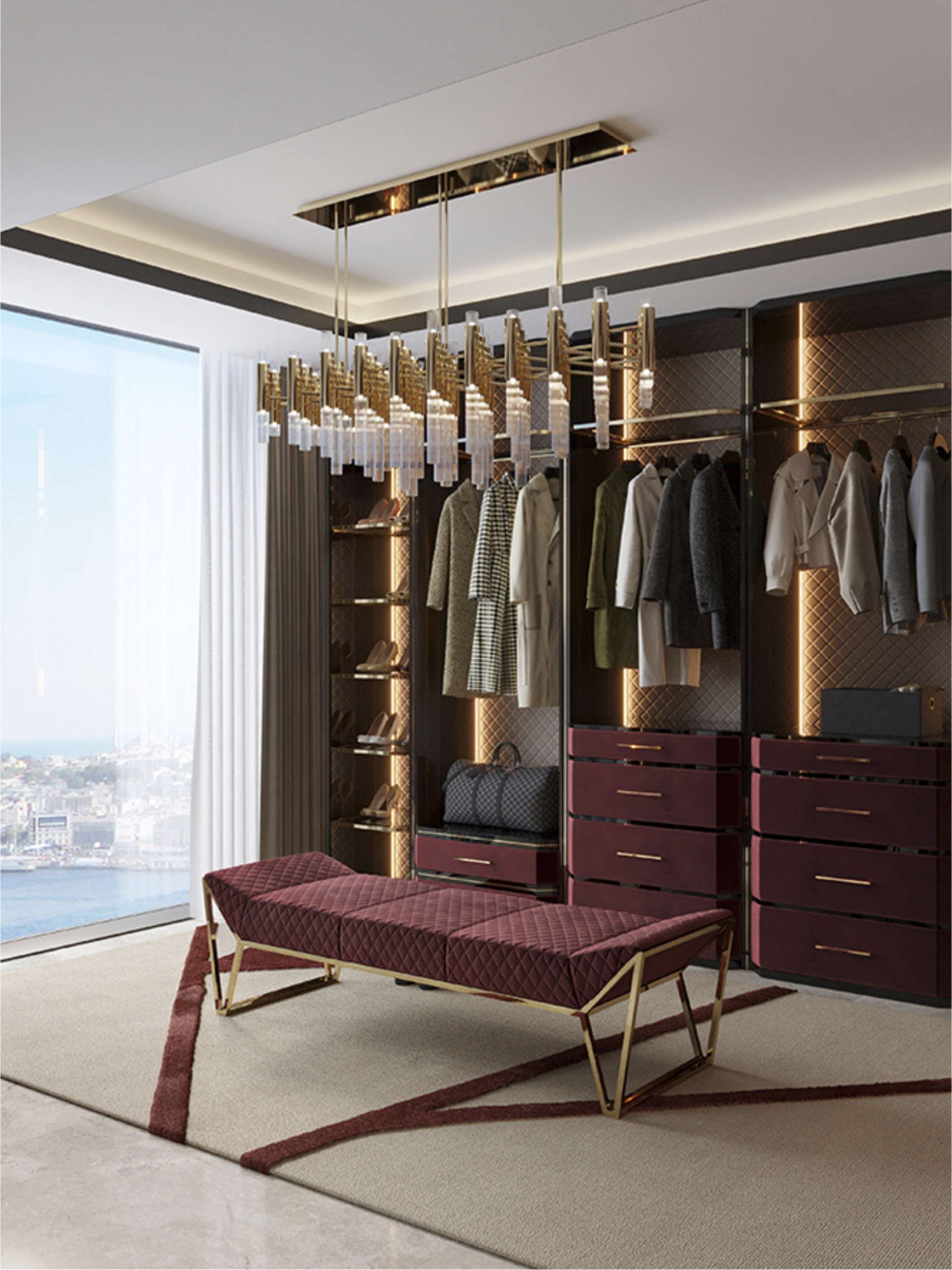 Opulent Ruby Royal Penthouse Closet Design