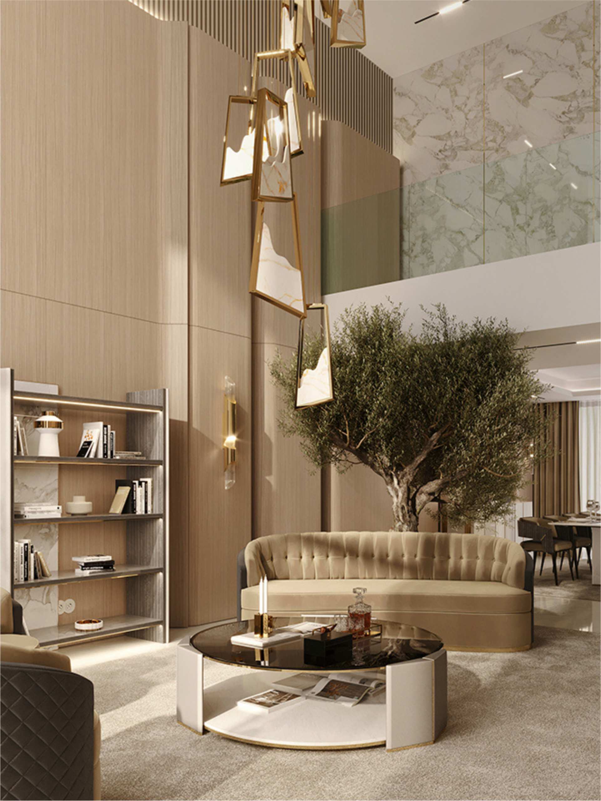 Modern Living Room with High Ceilings